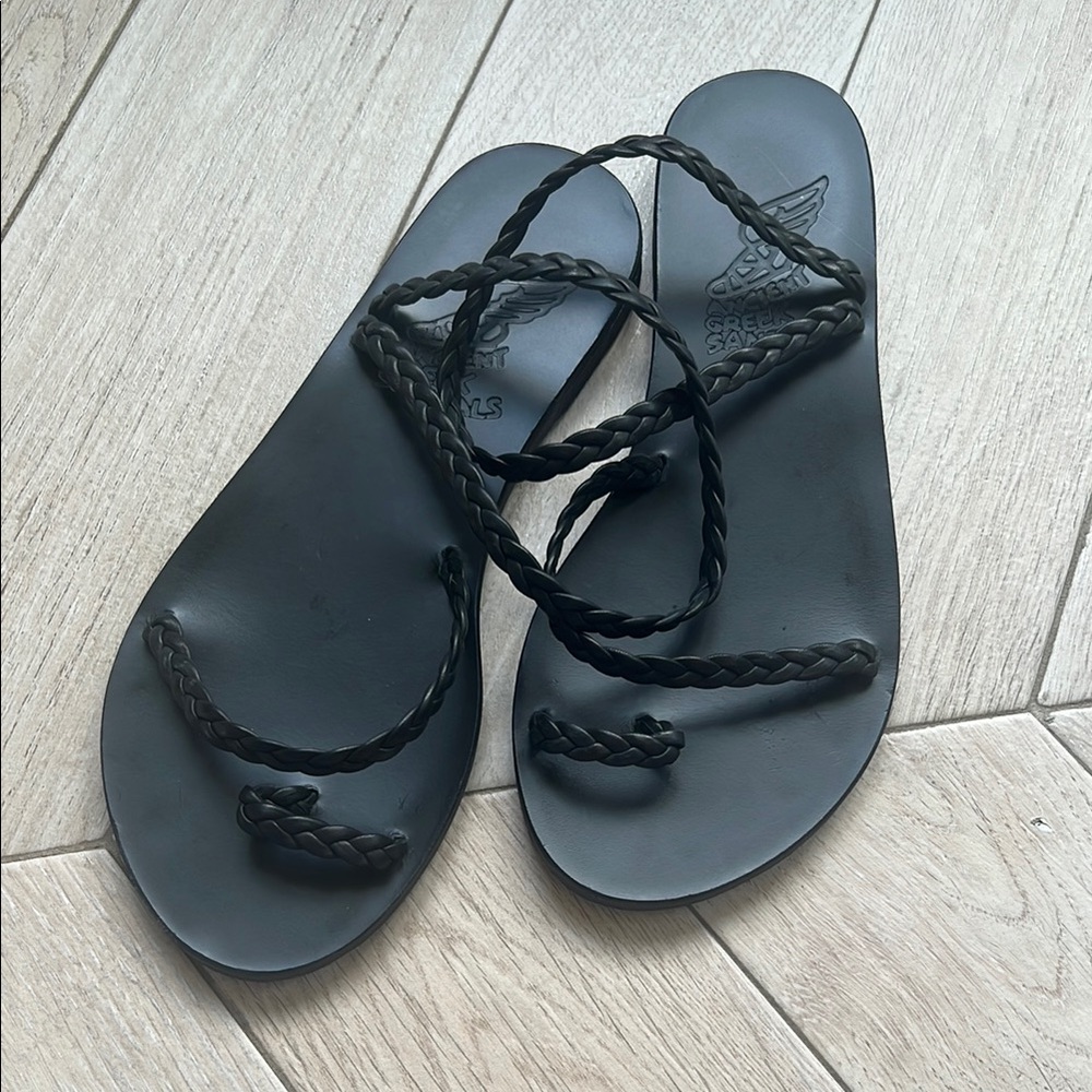 Ancient Greek Sandals Black Braided Sandals